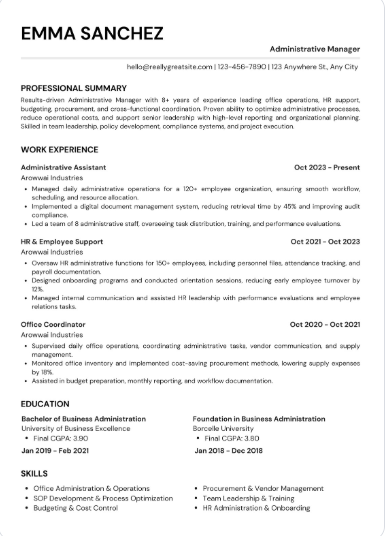 Professional CV Sample 7